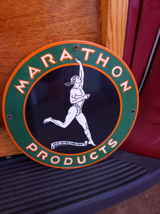 Marathon Products reproduction porcelain gas pump sign