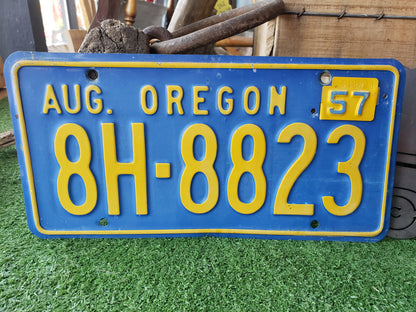 1957 Oregon License Plate with metal tab 8H-8823