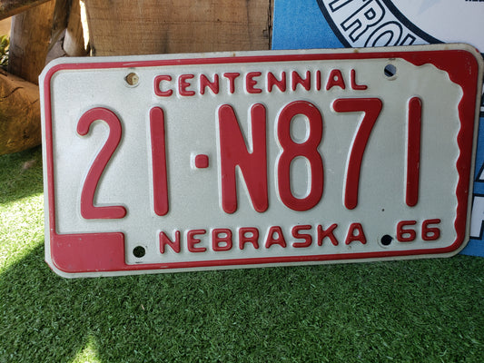 1966 Nebraska Centennial License Plate 21-N871