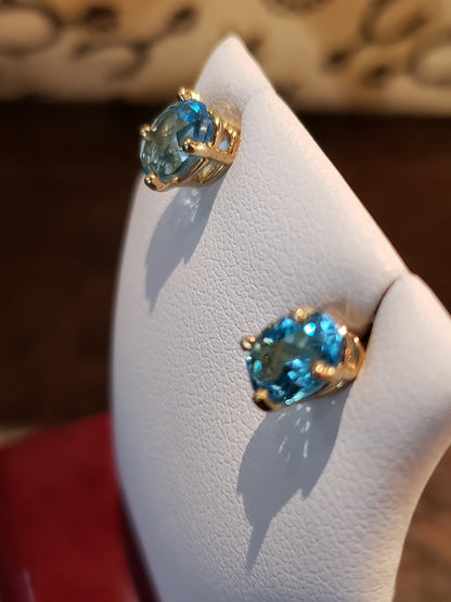 14K Yellow Gold Blue Topaz stud earrings