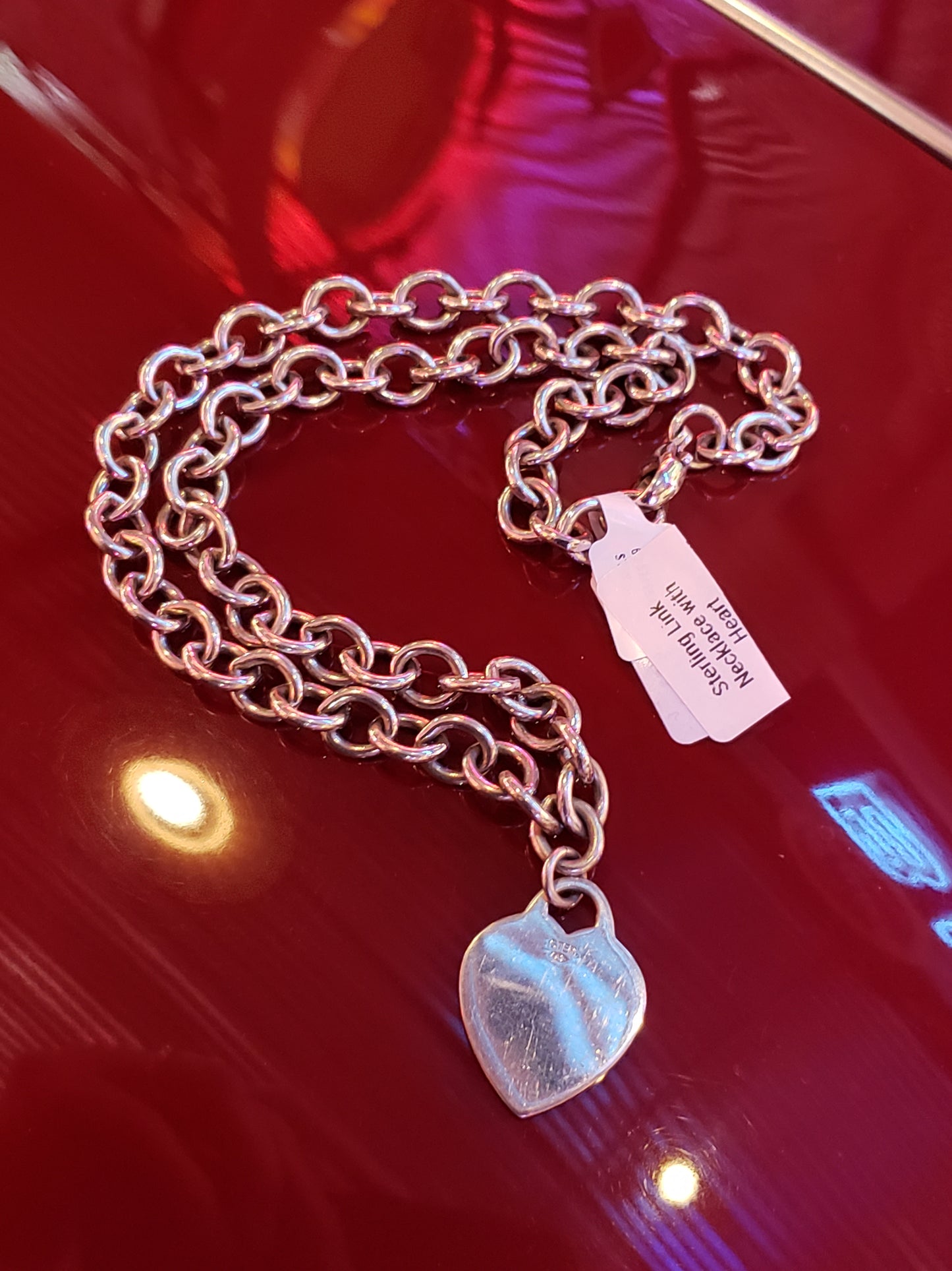 Sterling Link Necklace with Heart