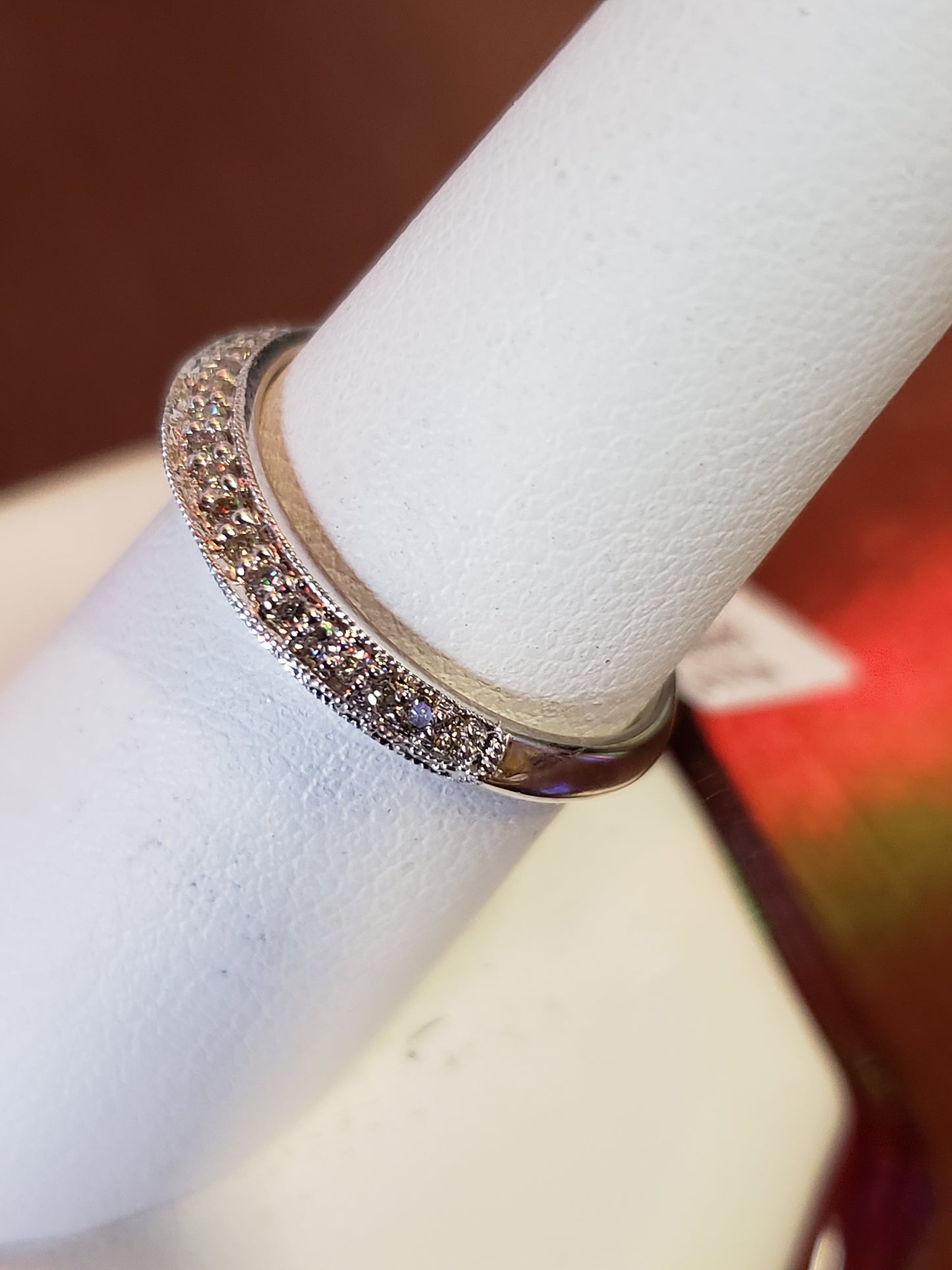 14K Milgrain & Pave Wedding Band 0.77w diamonds