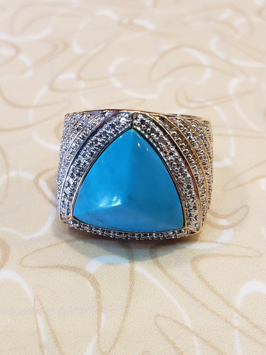 .925 Sterling Triangle Turquoise ring size 9.5