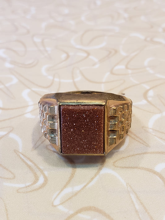 18 K HCE Goldstone Signet Ring size 10