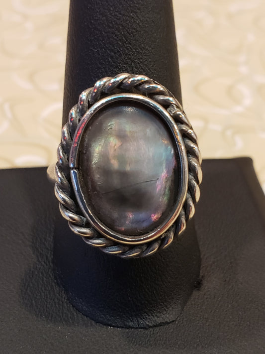 Sterling ring with shell cabochon, size 9.5