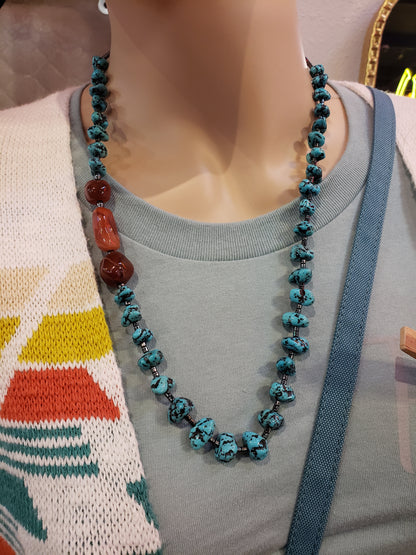 Turquoise, Onyx and Carnelian bead necklace