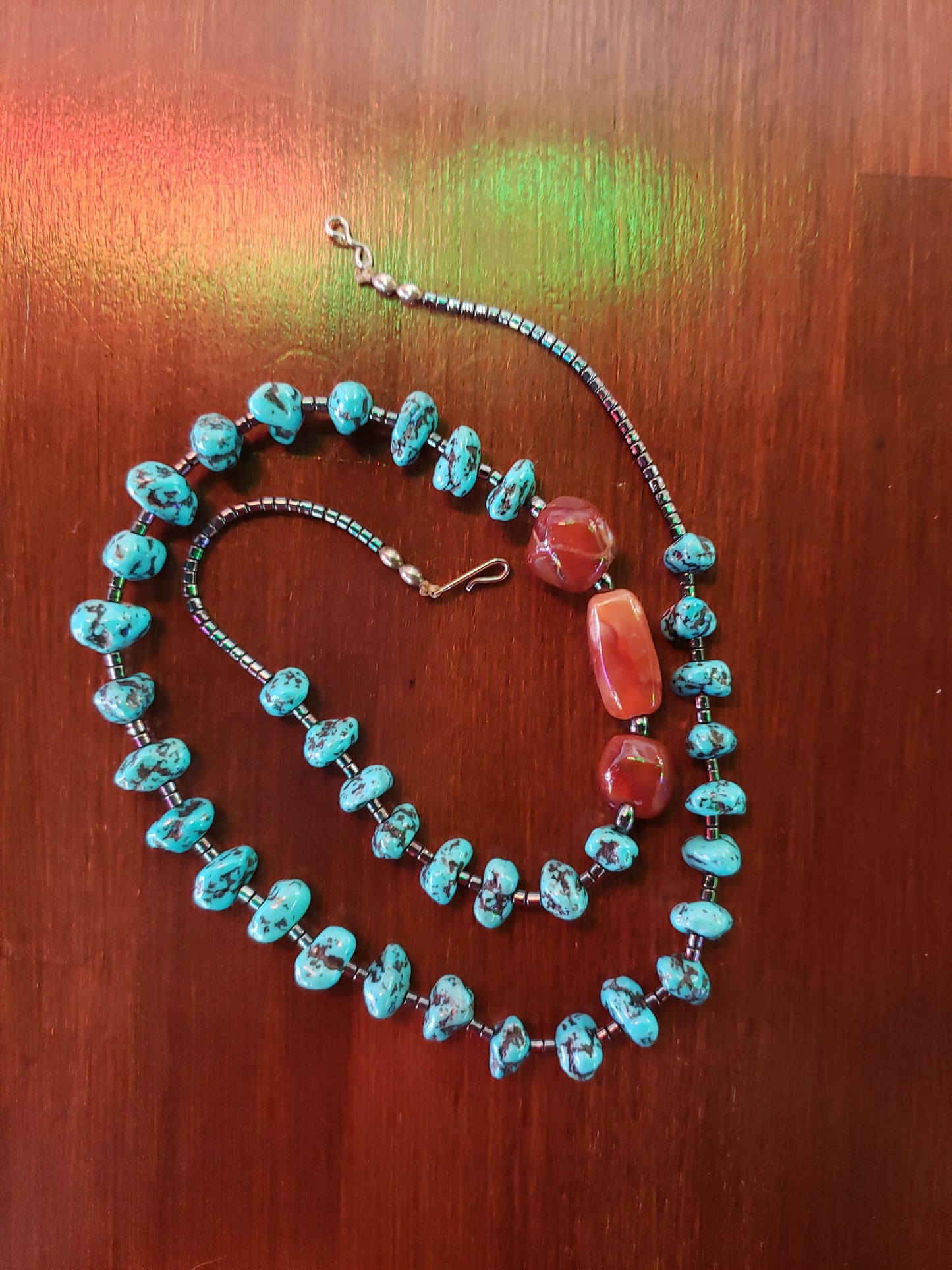 Turquoise, Onyx and Carnelian bead necklace