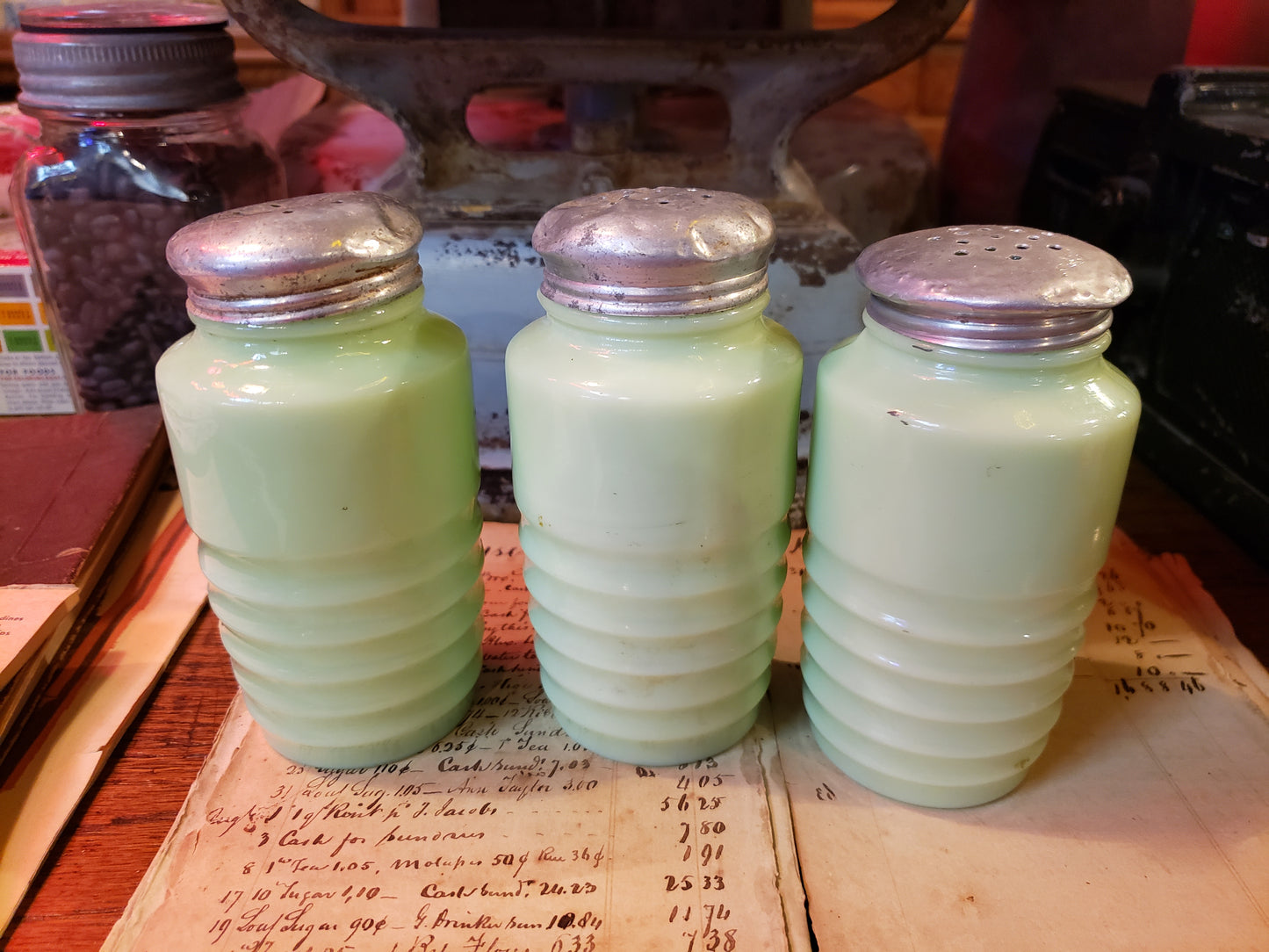 Jadeite Uranium Glass Three Shaker Set