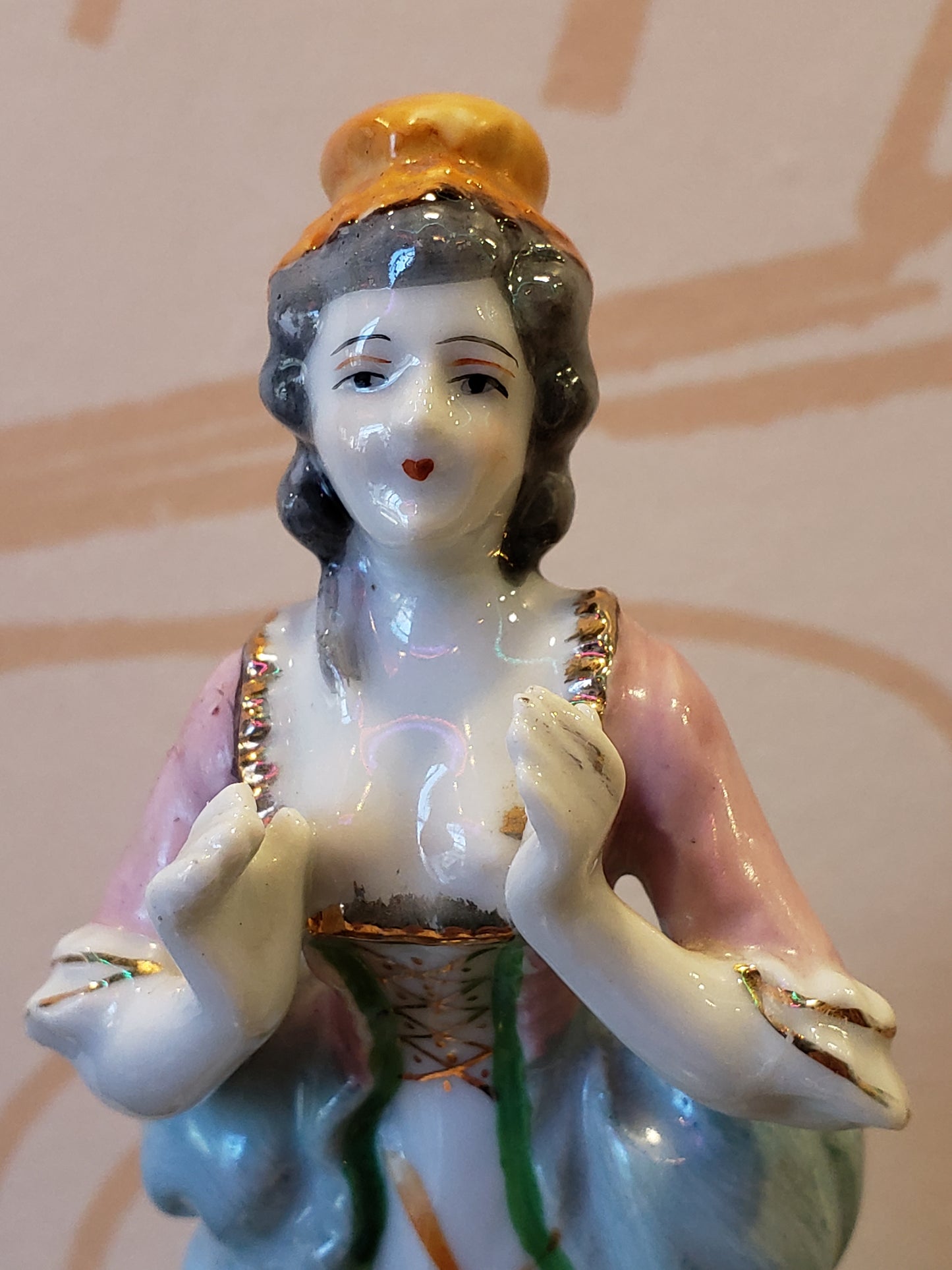 Bisque figurine of Victorian Lady with uplifted hands