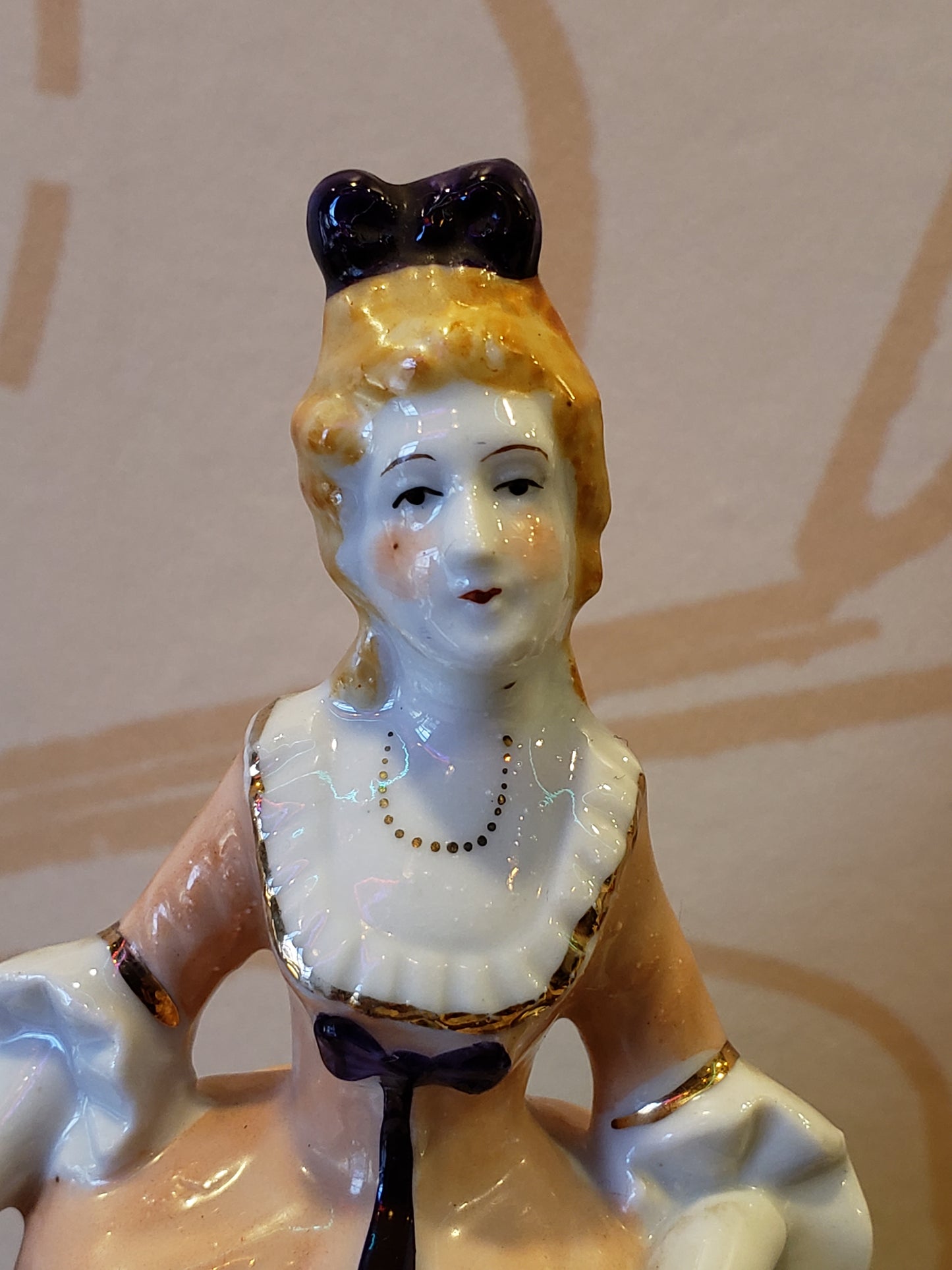 Victorian Lady figurine (orange hair purple bow)