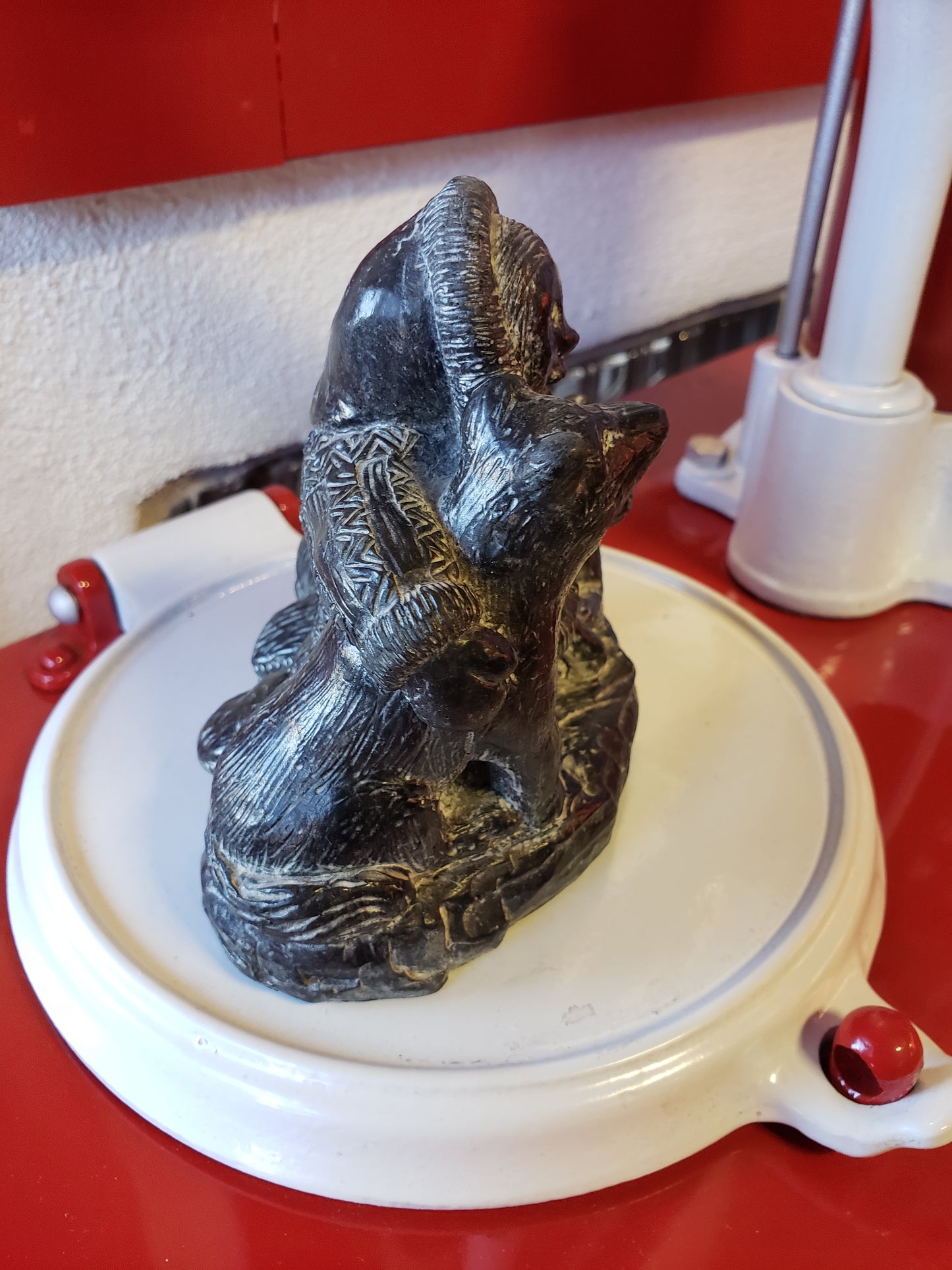 Soapstone Wolf and Eskimo Sculpture