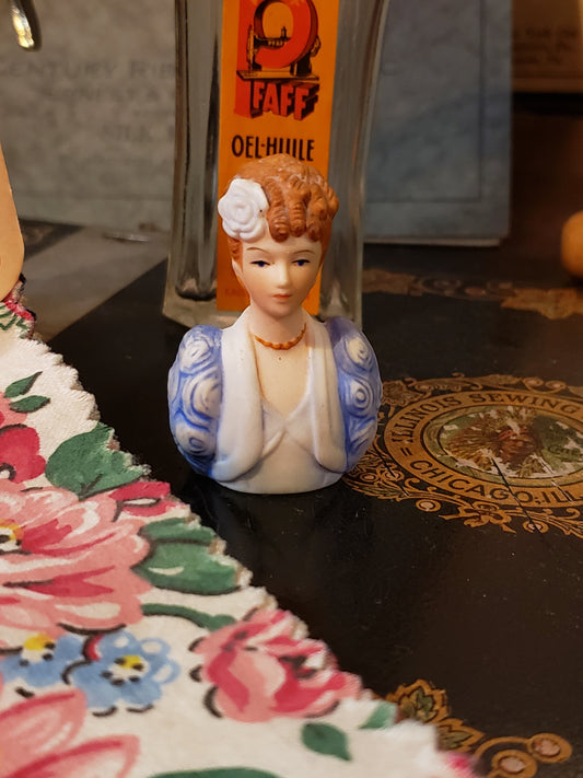 AVON Porcelain lady thimble auburn hair