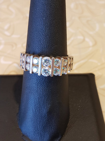 .925 Sterling ring, 18 faceted CZ stones size 7.5