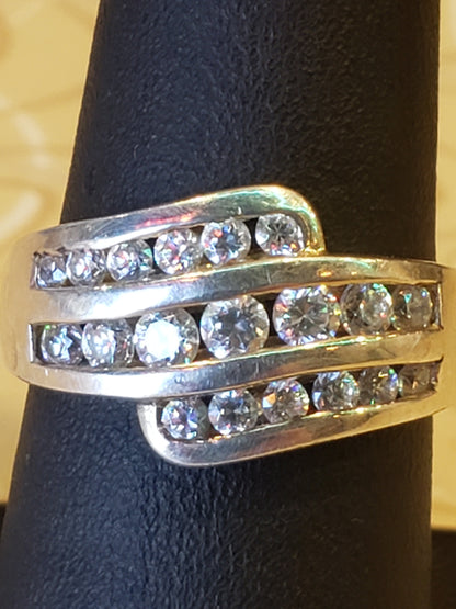 .925 Sterling ring, size 7.5, 19 CZ stones