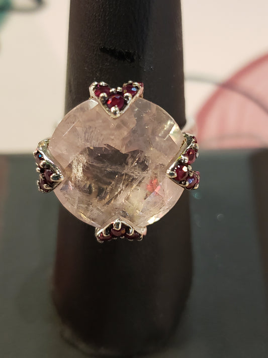 .925 sterling ring pink and red stones size 7.5