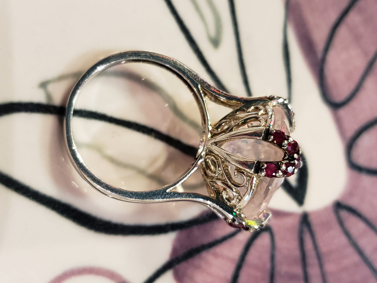 .925 sterling ring pink and red stones size 7.5