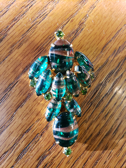 Green and Copper Art Glass Brooch