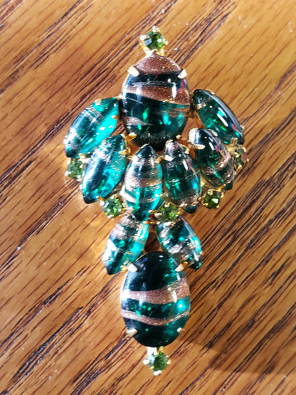 Green and Copper Art Glass Brooch