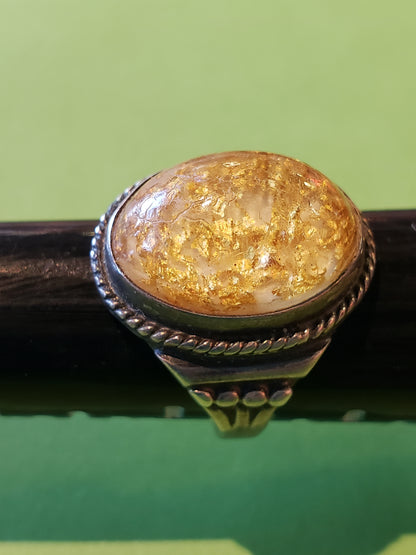 Sterling ring with gold flakes in resin (size 7.5)