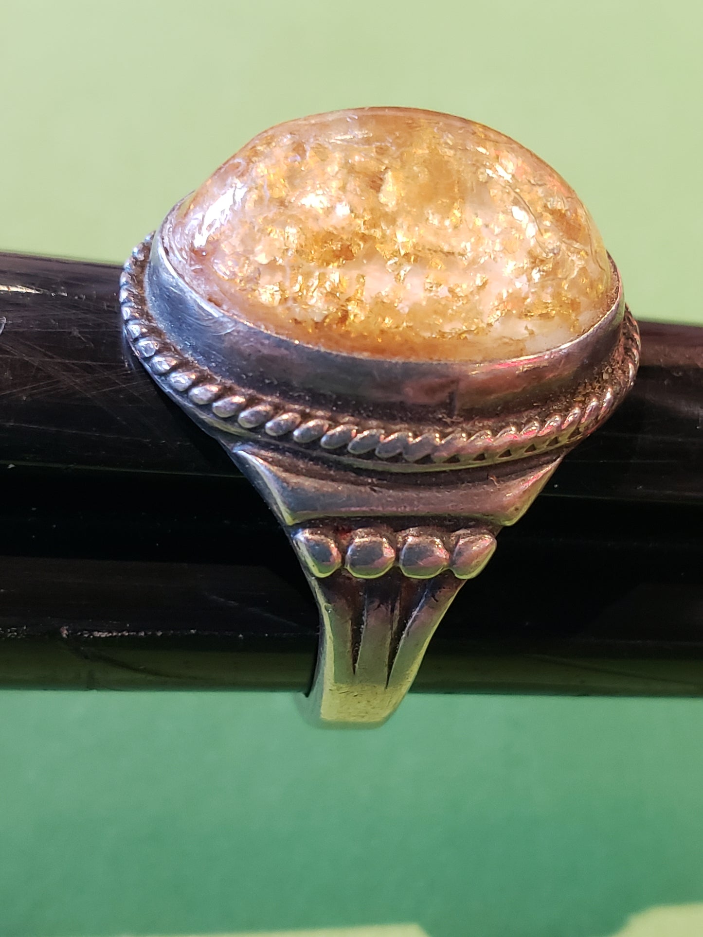 Sterling ring with gold flakes in resin (size 7.5)