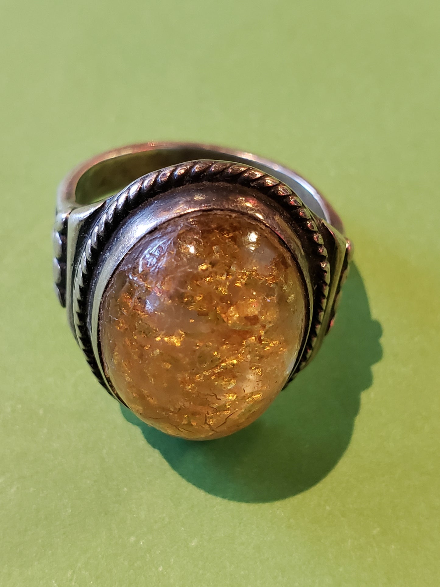 Sterling ring with gold flakes in resin (size 7.5)