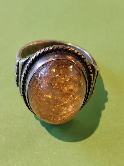 Sterling ring with gold flakes in resin (size 7.5)