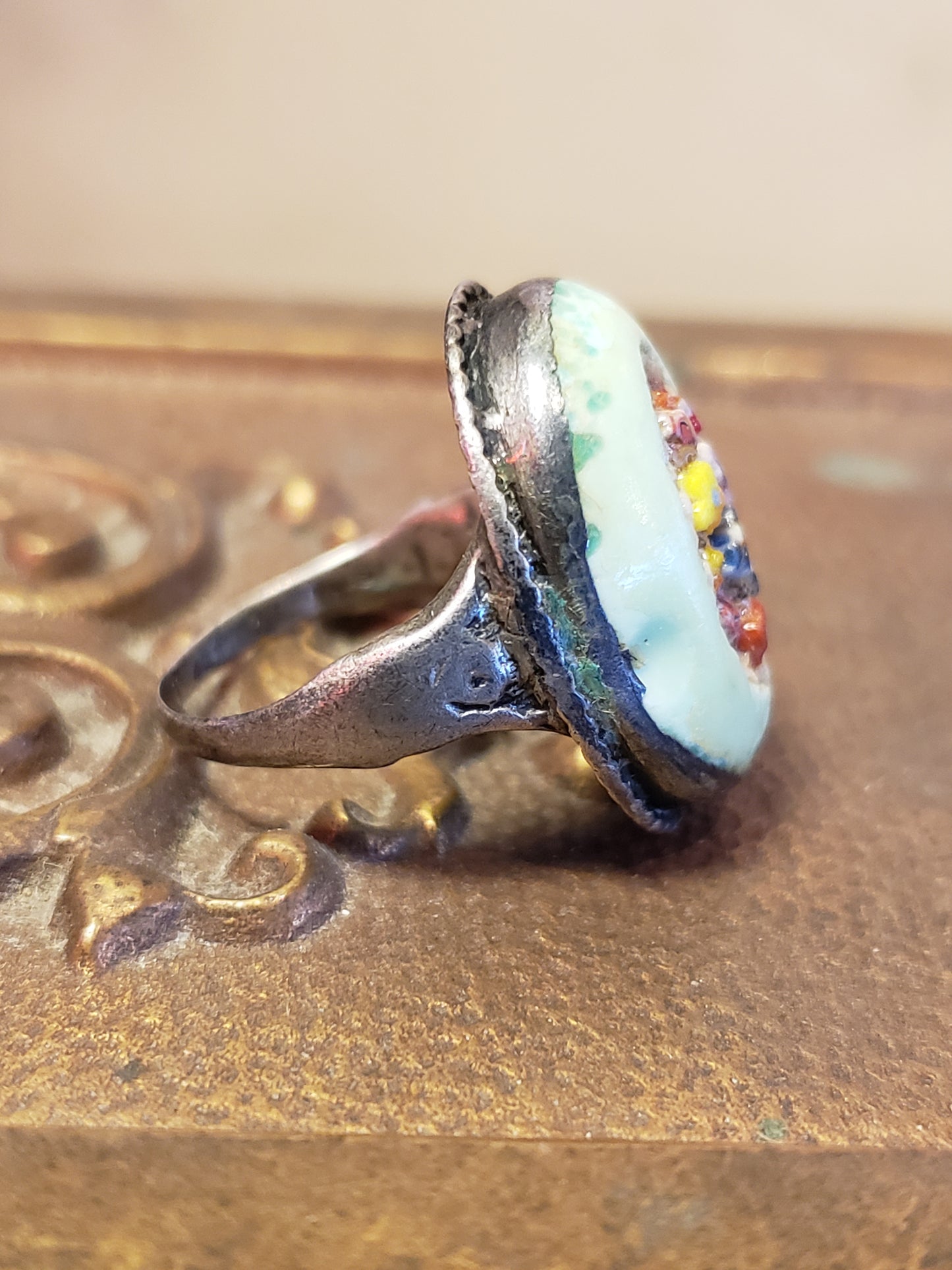 Sterling and Micro Mosaic ring size 4.5