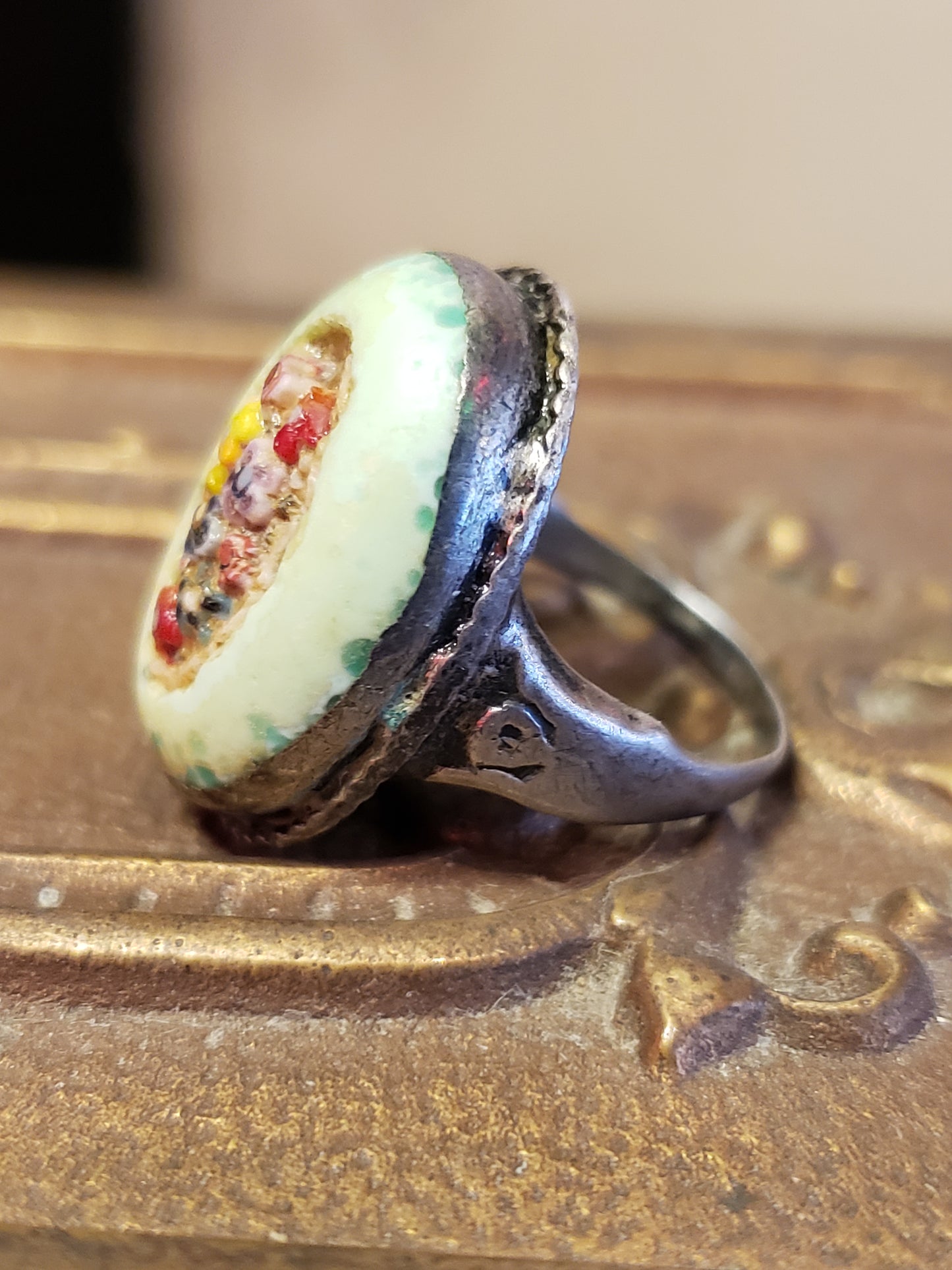 Sterling and Micro Mosaic ring size 4.5