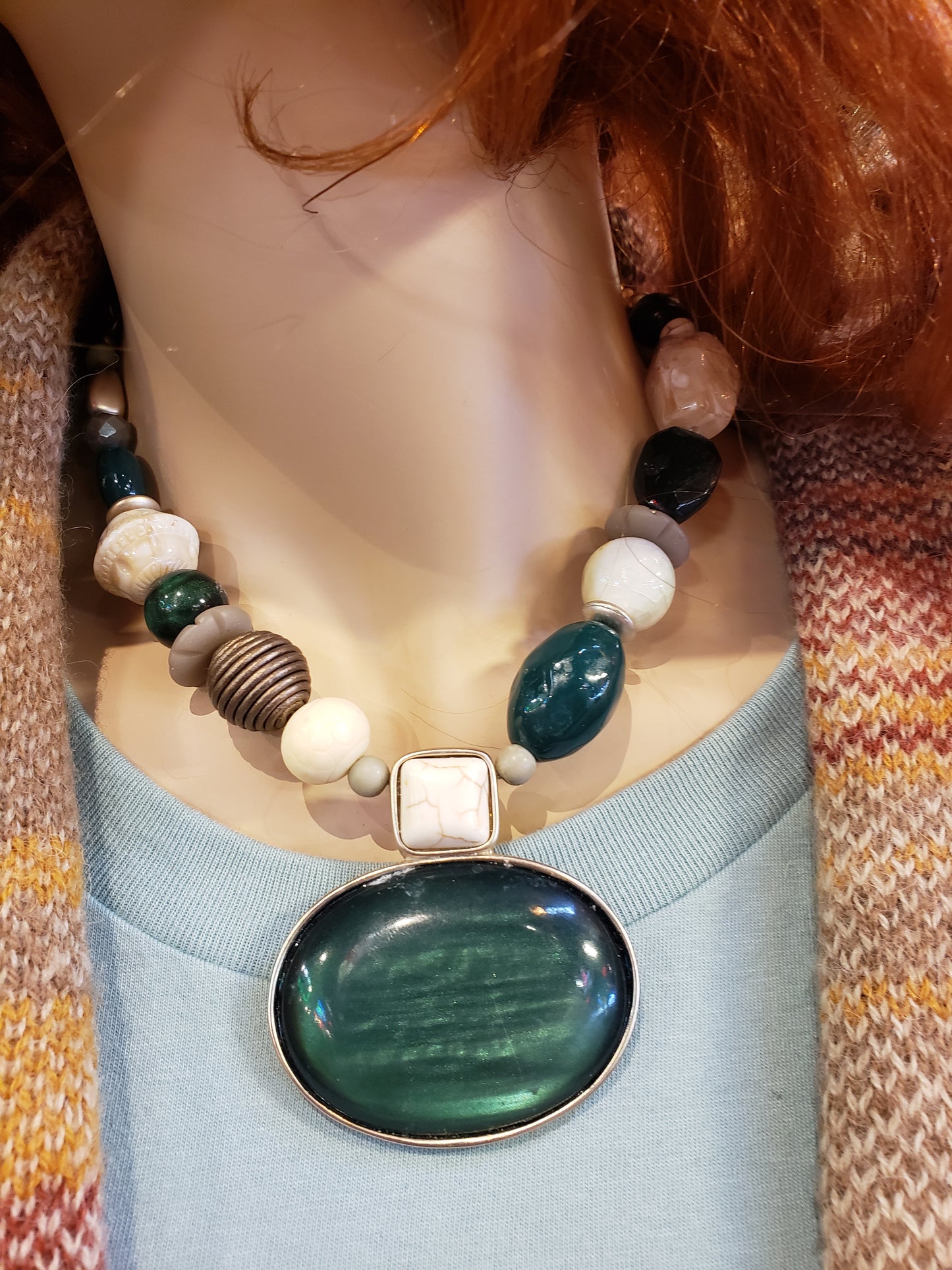 Chico's Green and Goldtone bead necklace