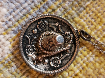 .925 Sombrero Pendant on silvertone chain