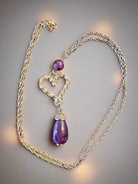 AVON heart and purple bead necklace