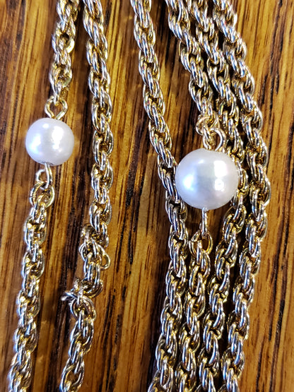 6 strand gold tone necklace white beads