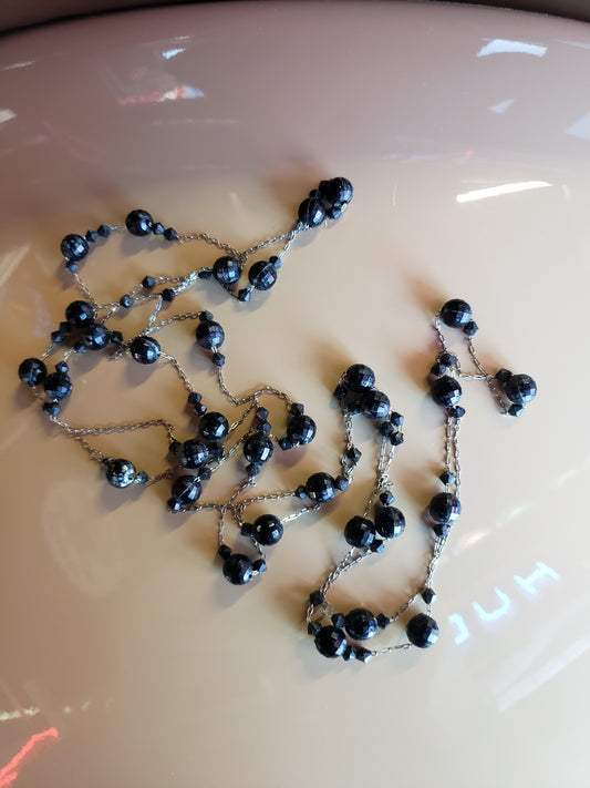 60 inch Flapper Style black beads necklace