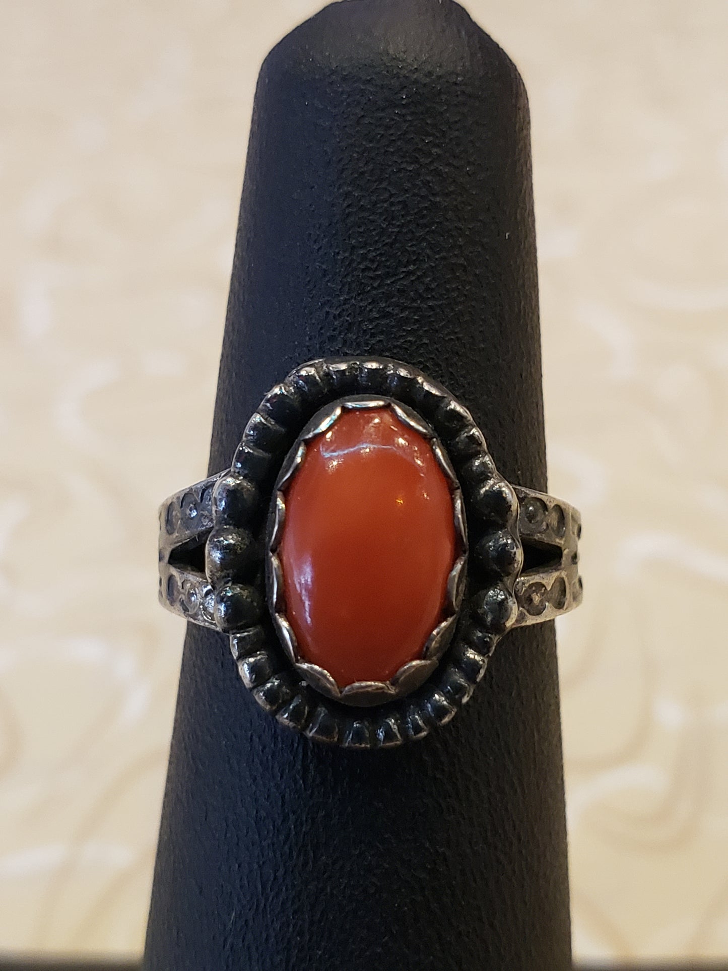 Sterling and Coral ring size 5