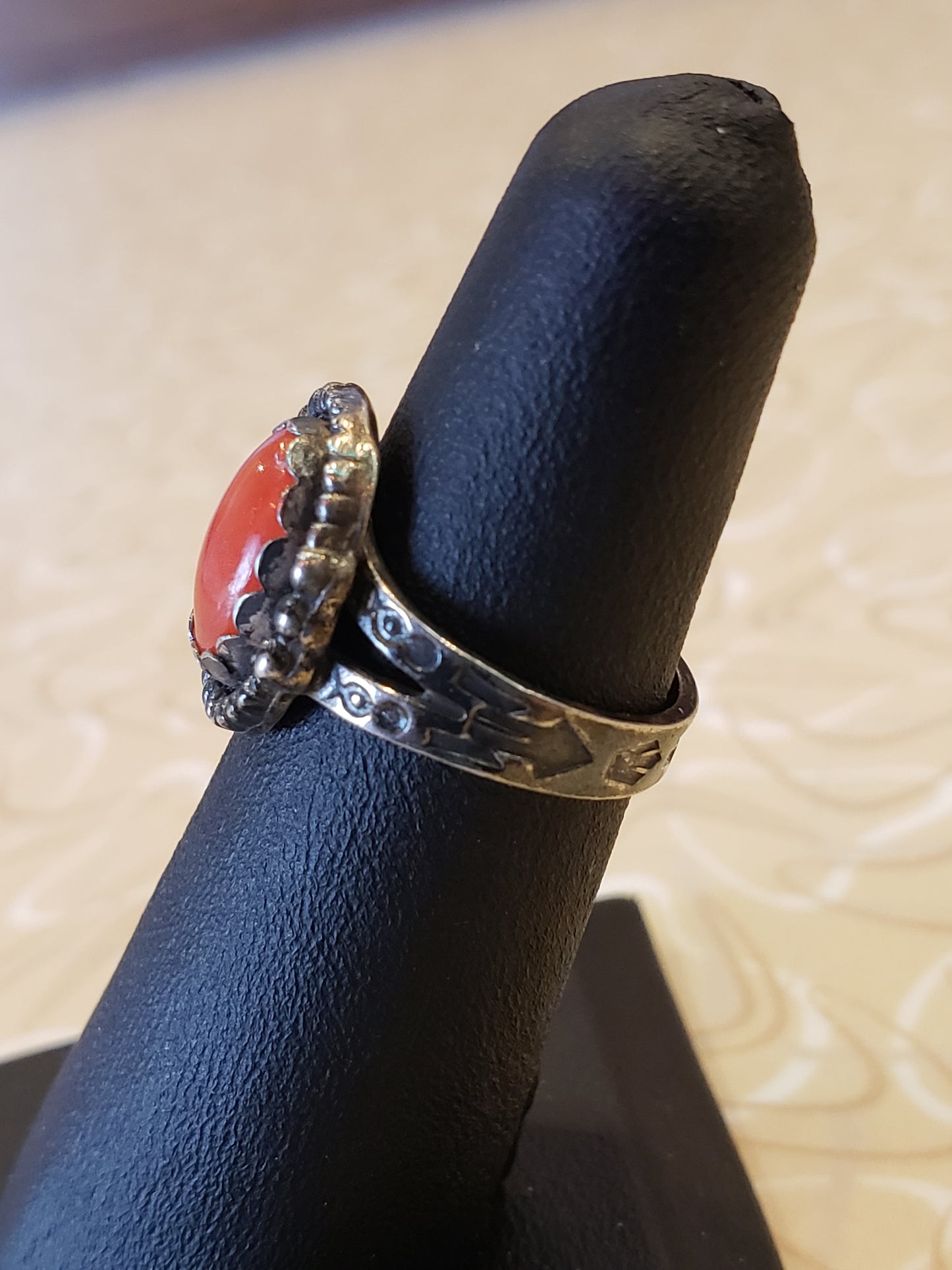 Sterling and Coral ring size 5