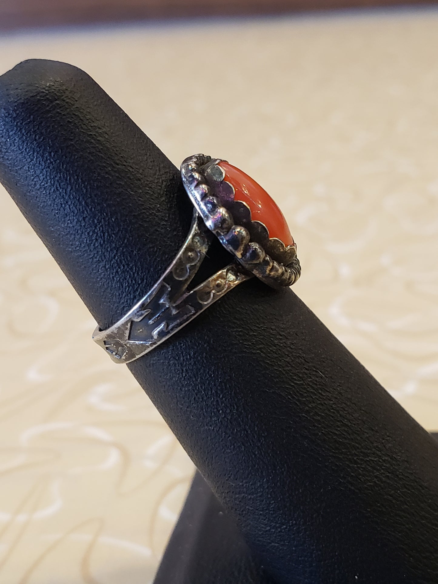 Sterling and Coral ring size 5