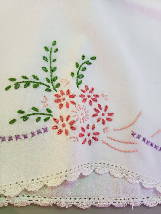 Embroidered crochet edged vintage pillowcases