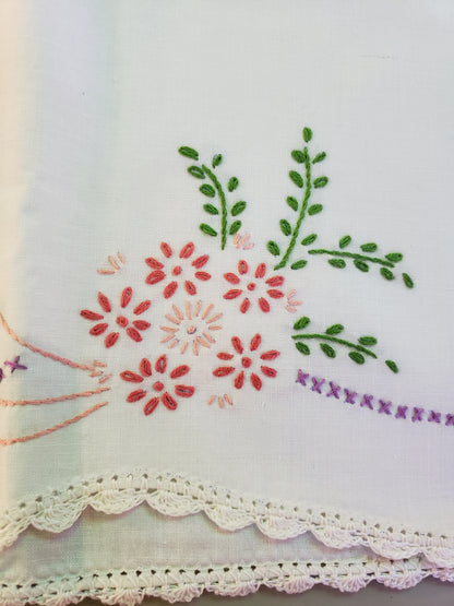 Embroidered crochet edged vintage pillowcases