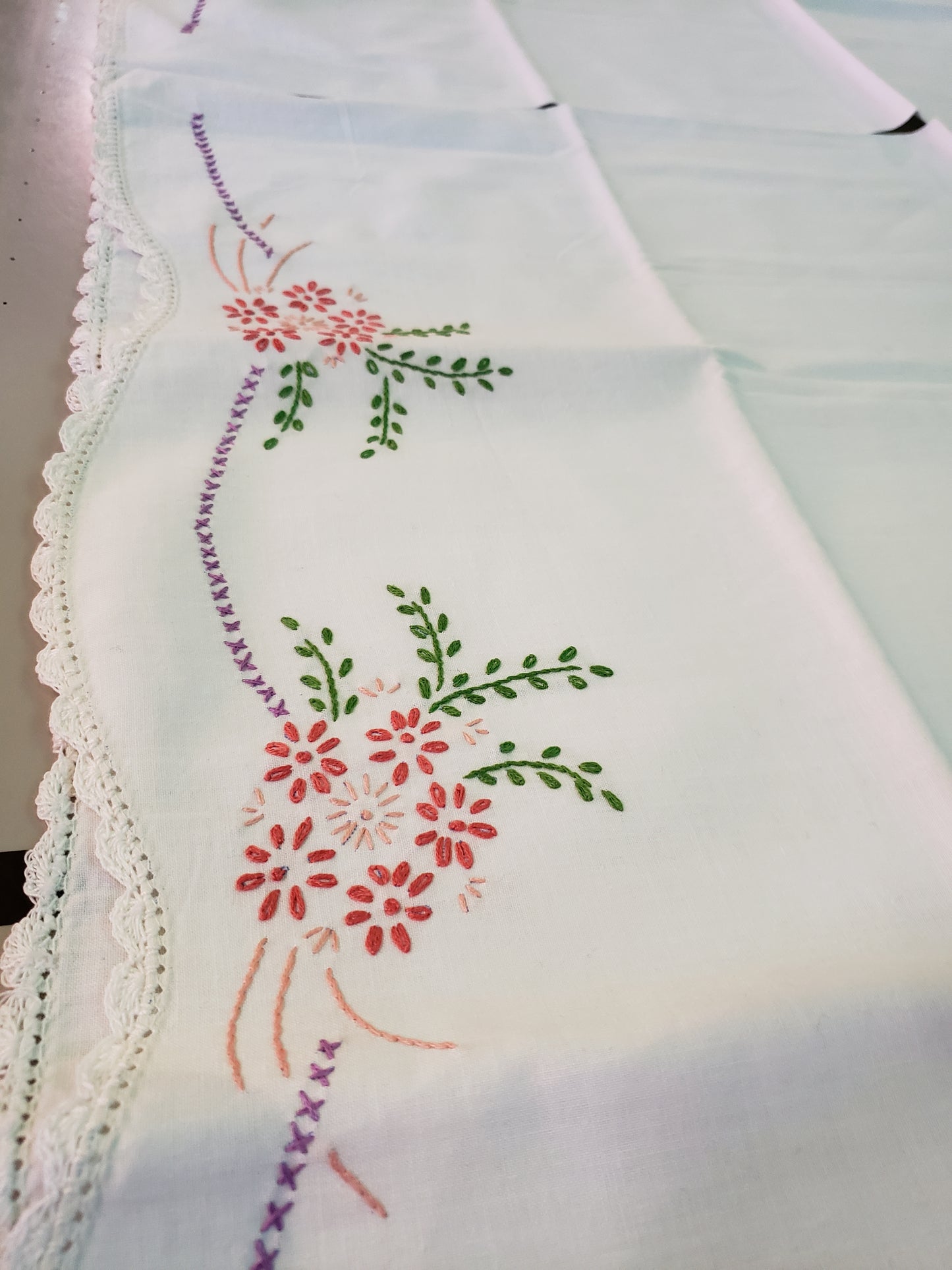 Embroidered crochet edged vintage pillowcases