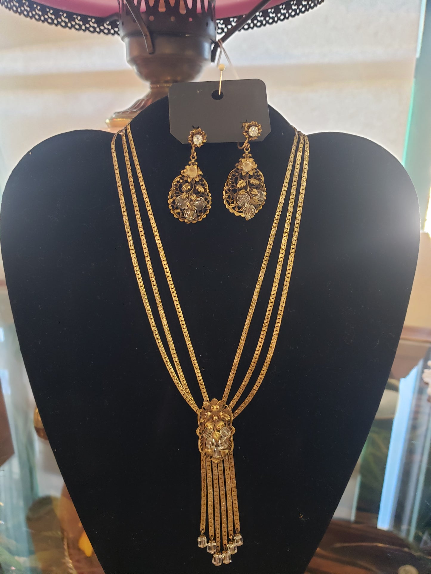 Early 1900s Fishel, Nessler Jewelry Co Tassel Necklace & Earrings