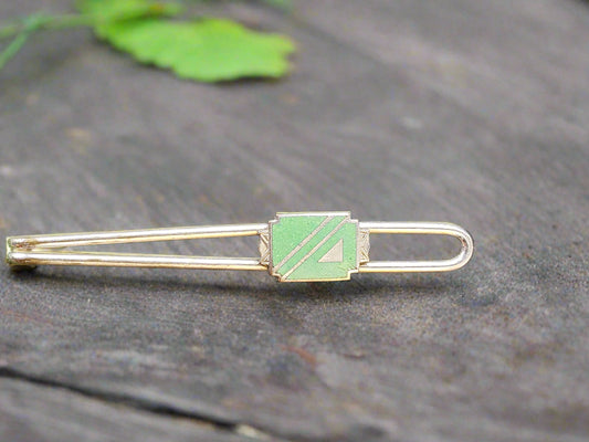 Atomic Style green and silver tie clip