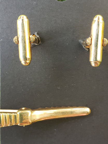 Burnished Brass cuff link and tie bar set