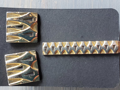 MCM Style brass cuff link tie bar set