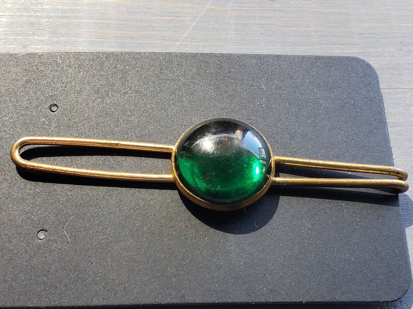 Brass and Green stone tie clip
