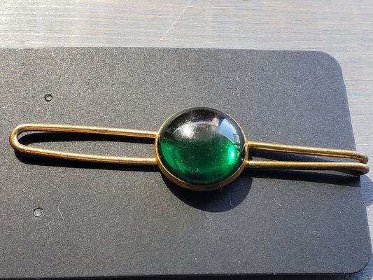 Brass and Green stone tie clip