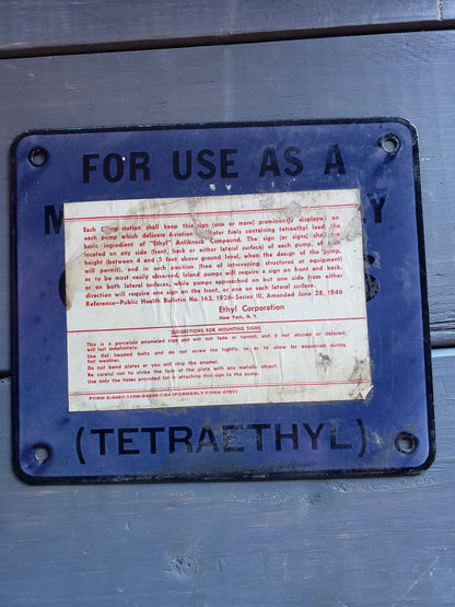 TETRAETHYL 1950s gas pump plate