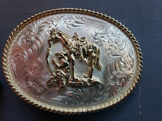 Montana Silversmiths Horse and Cowboy belt buckle