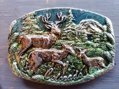 Enameled Deer COLORADO belt buckle