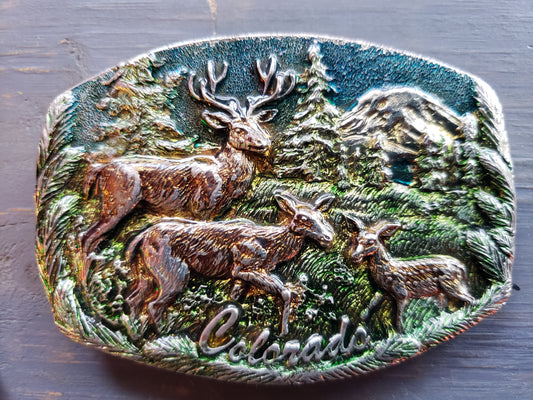 Enameled Deer COLORADO belt buckle