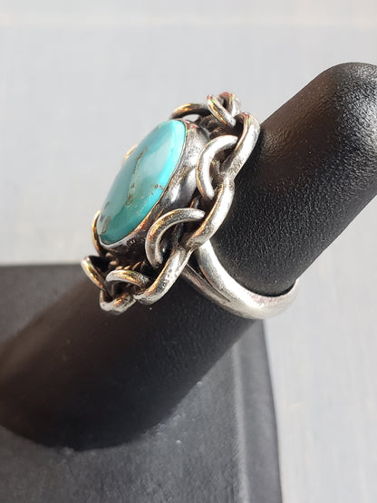 Sterling Turquoise ring with Chain design size 5.5